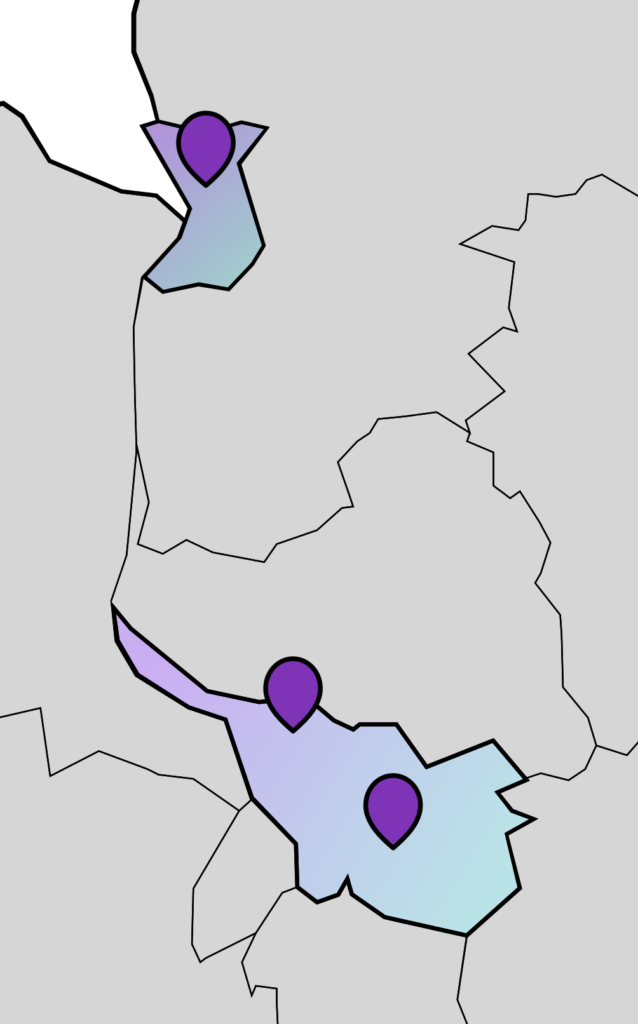 Karte von Norddeutschland mit Markierungen auf Bremen-Mitte, Bremen-Nord und Bremerhaven